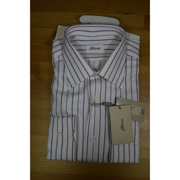 $749 Brioni Italy 16 / 41 Men Lavender White Long-Sleeve Button Top Dress Shirt - Picture 4 of 7